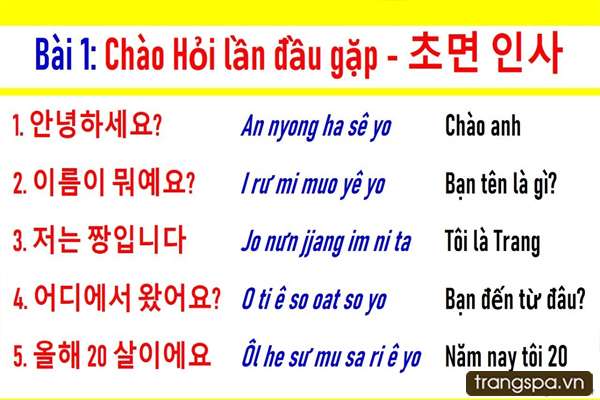 Từ vựng tiếng Hàn giao tiếp cơ bản